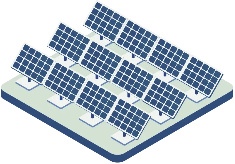 Illustration isométrique d'une centrale solaire au sol