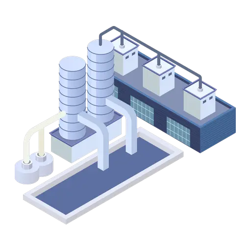 Illustration isométrique d'une station d'épuration